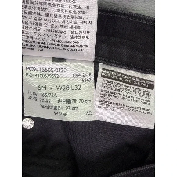 Levis 505 Jeans Womens 28 Black Dark Wash Denim Straight Mid Rise Stretch - Picture 9 of 10